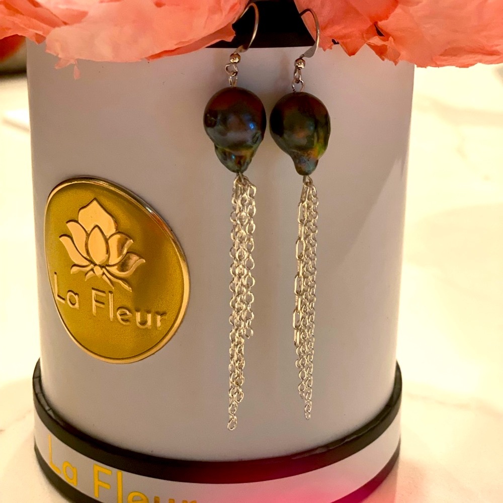 Stunning Gray Baroque Pearl Earrings